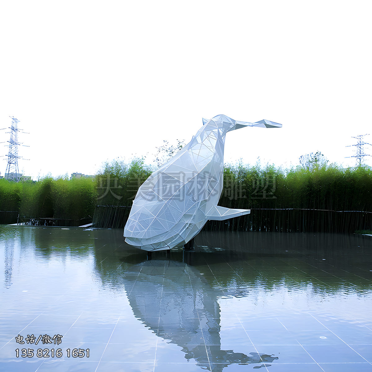 不銹鋼網格鯨魚雕塑