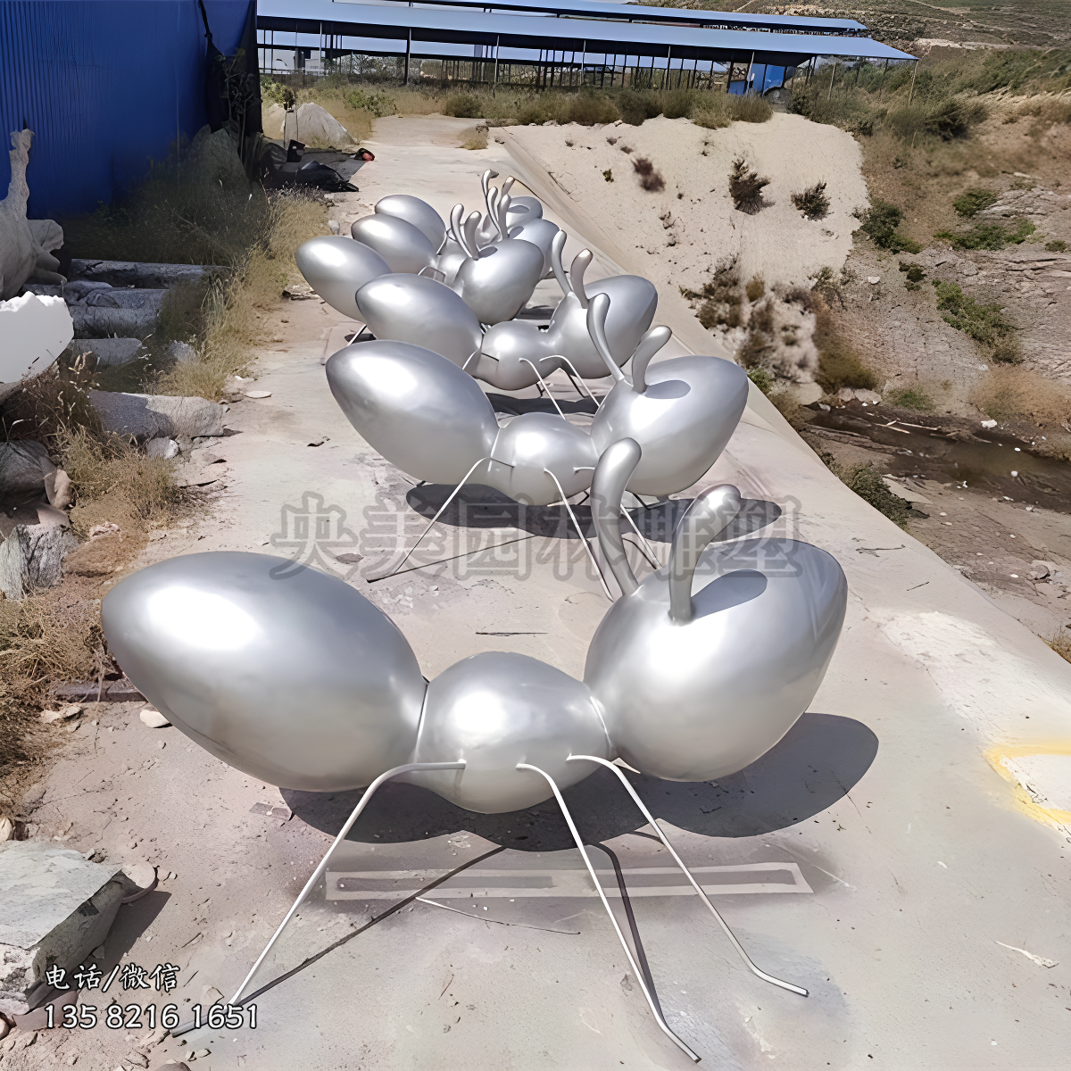 螞蟻雕塑 玻璃鋼噴漆仿不銹鋼雕塑