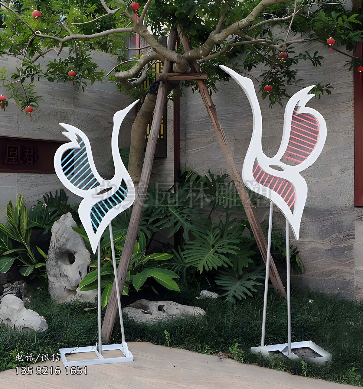 不銹鋼剪影仙鶴抽象雕塑擺件