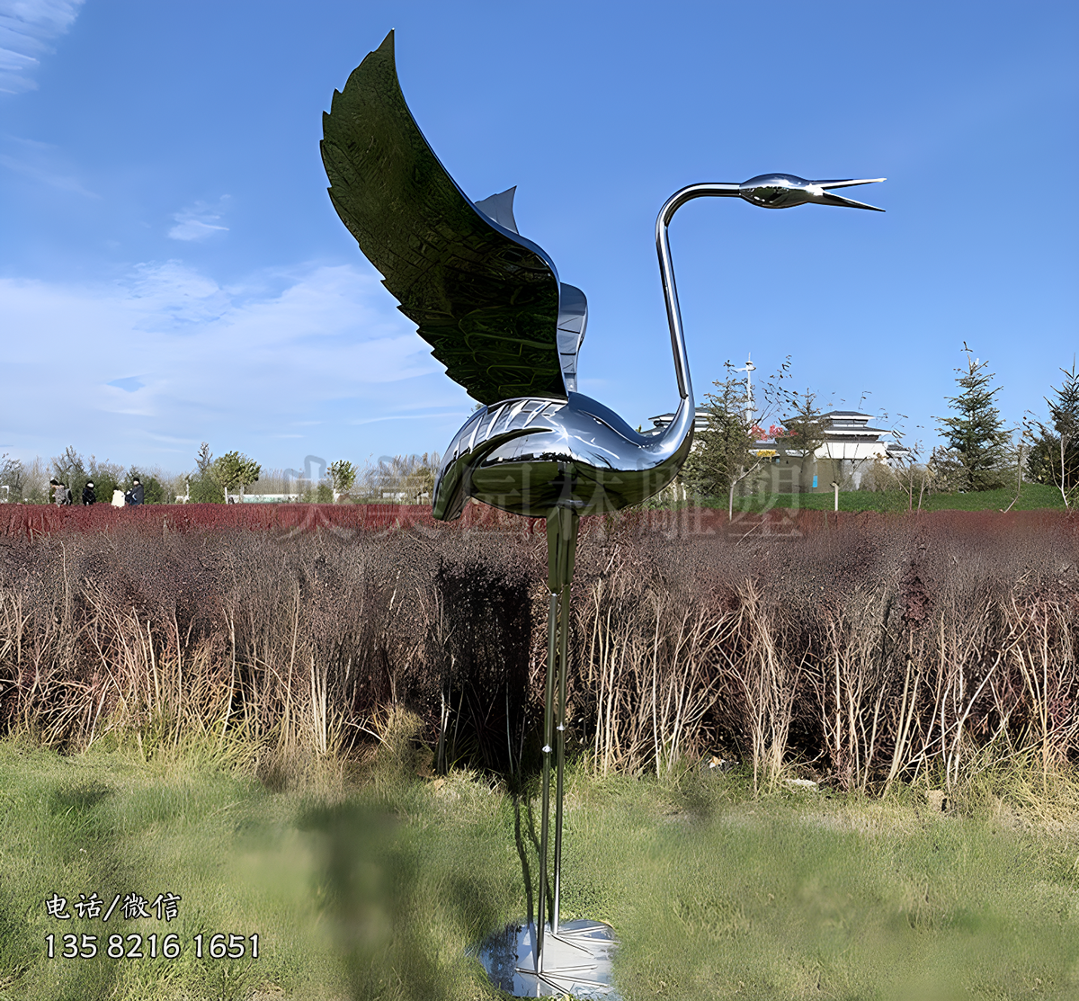 鏡面不銹鋼仙鶴雕塑