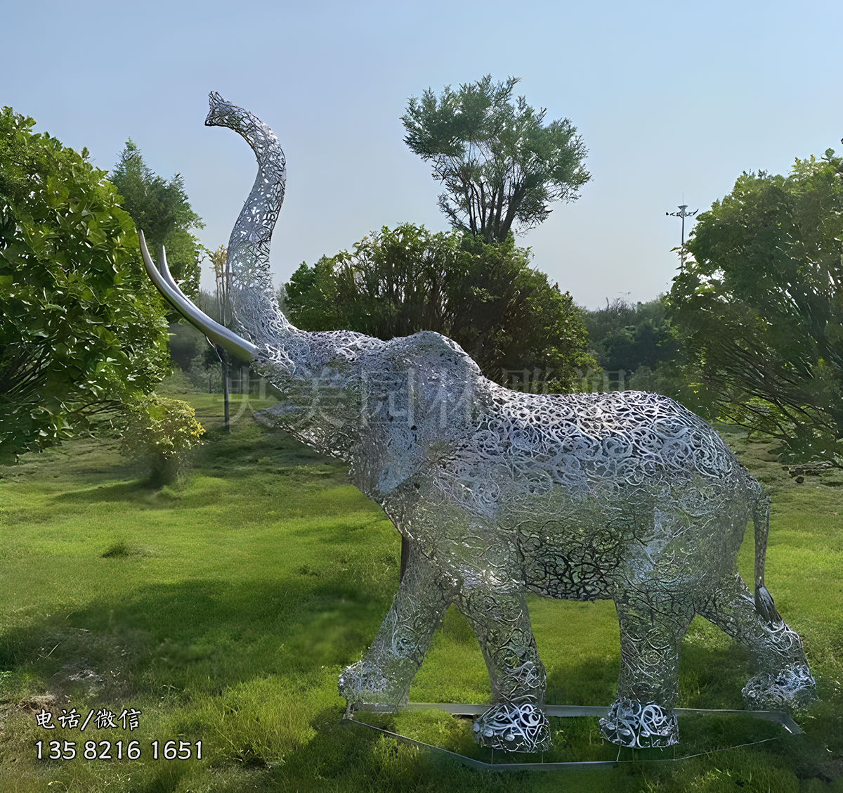 鐵藝鏤空不銹鋼大象雕塑