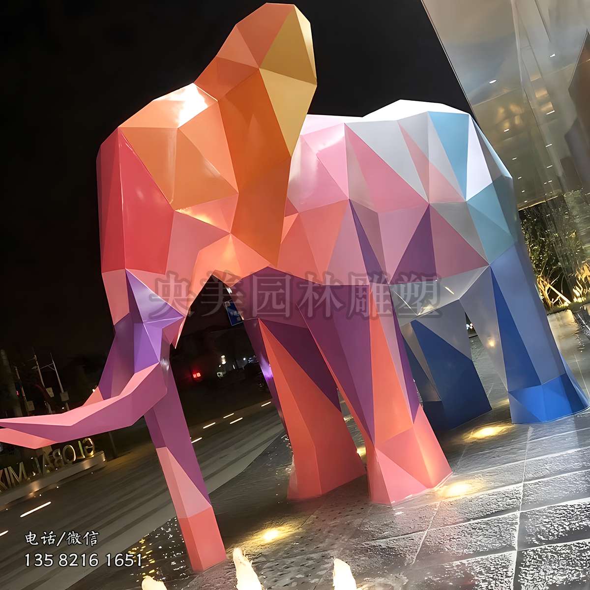 彩繪不銹鋼塊面大象雕塑