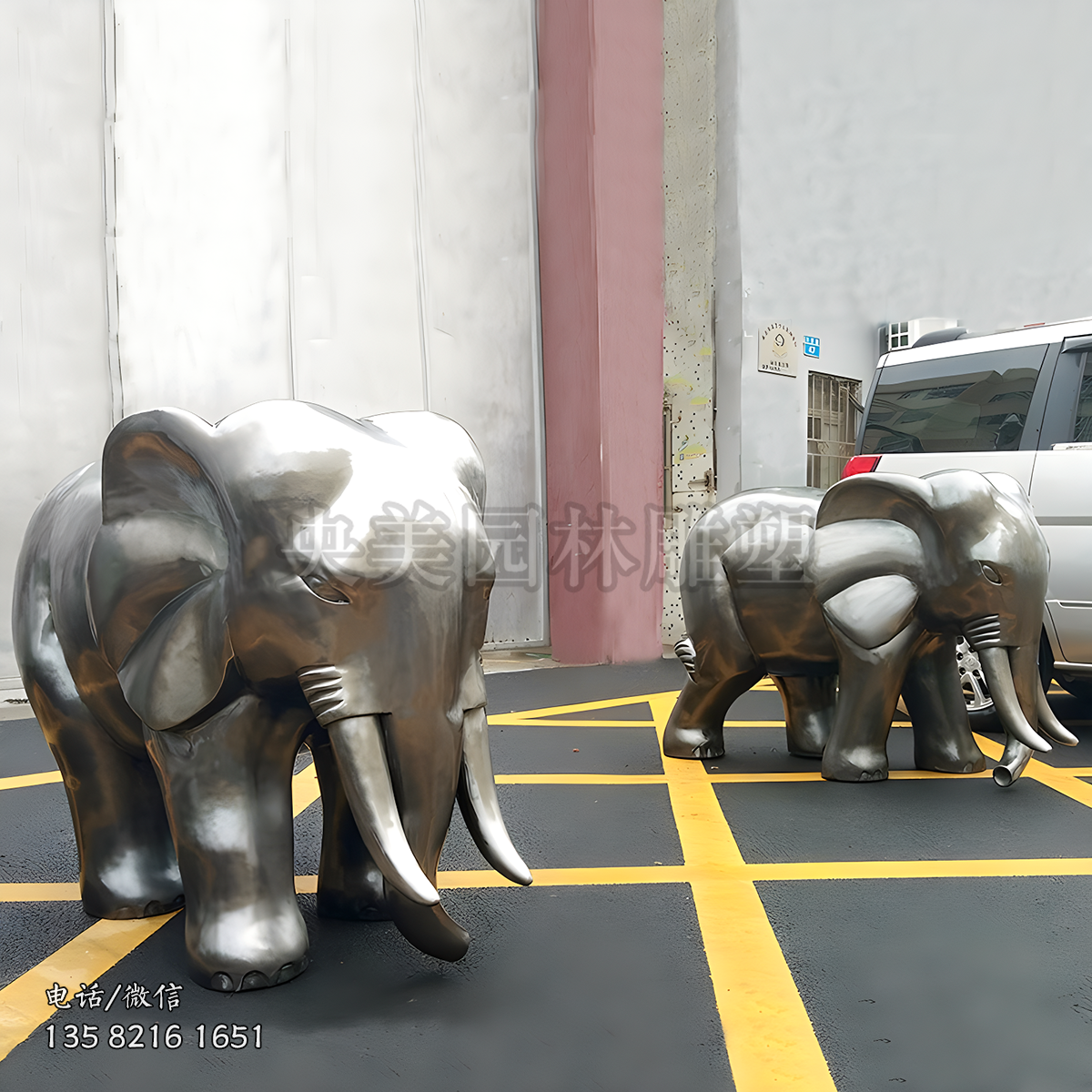 拉絲不銹鋼大象雕塑擺件