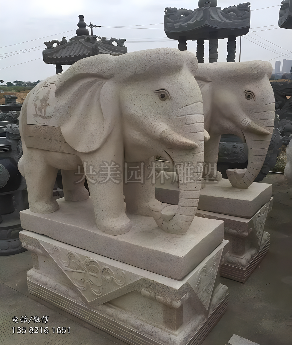 招財進(jìn)寶花崗巖大象石雕