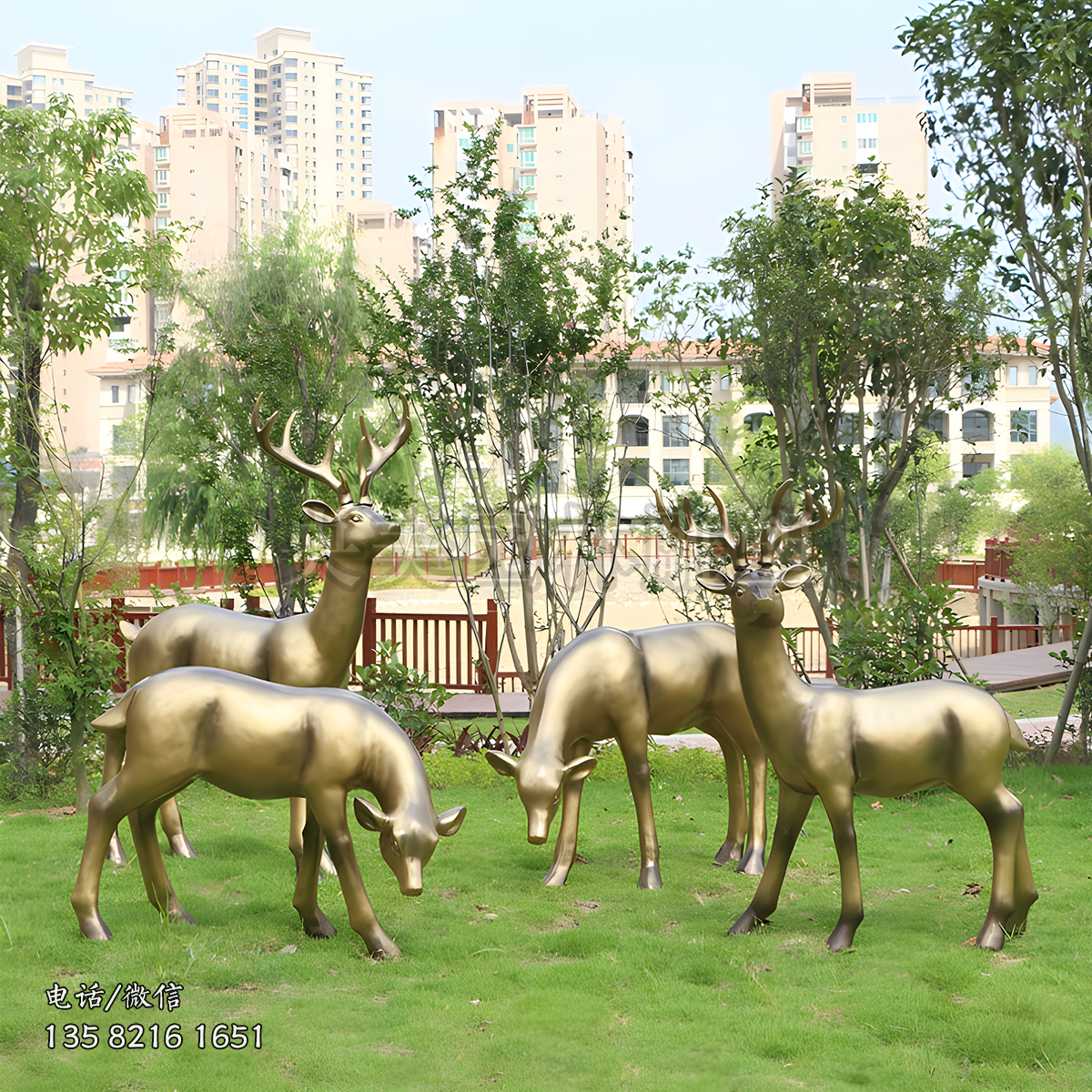 仿銅色玻璃鋼梅花鹿雕塑