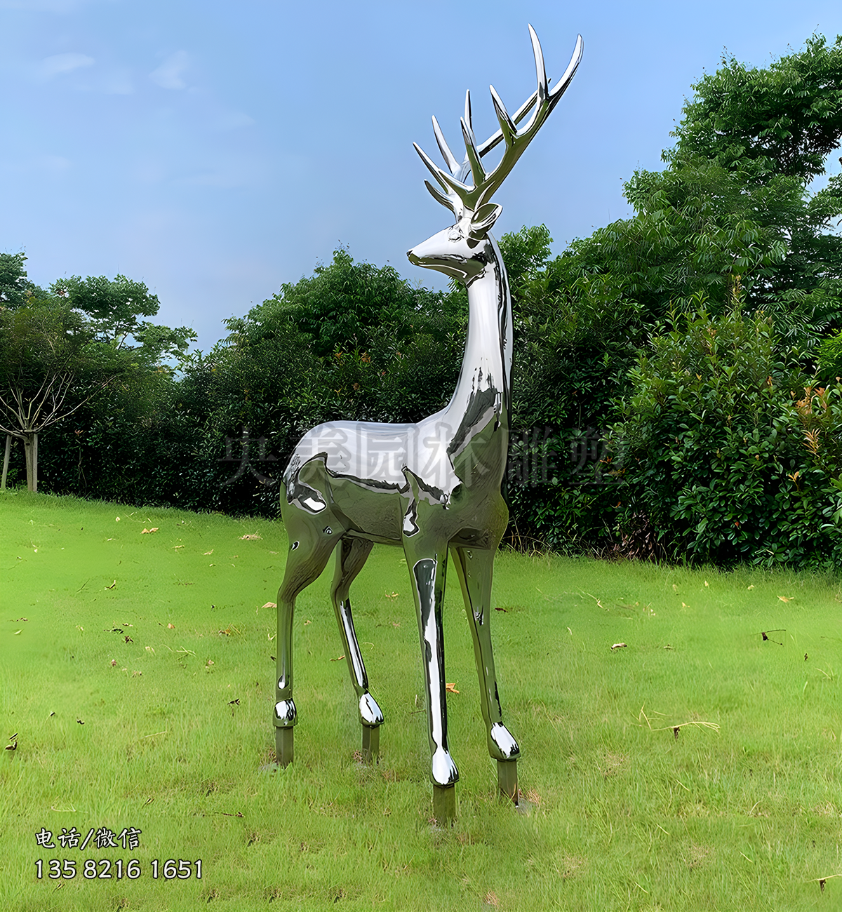 304不銹鋼鏡面梅花鹿雕塑