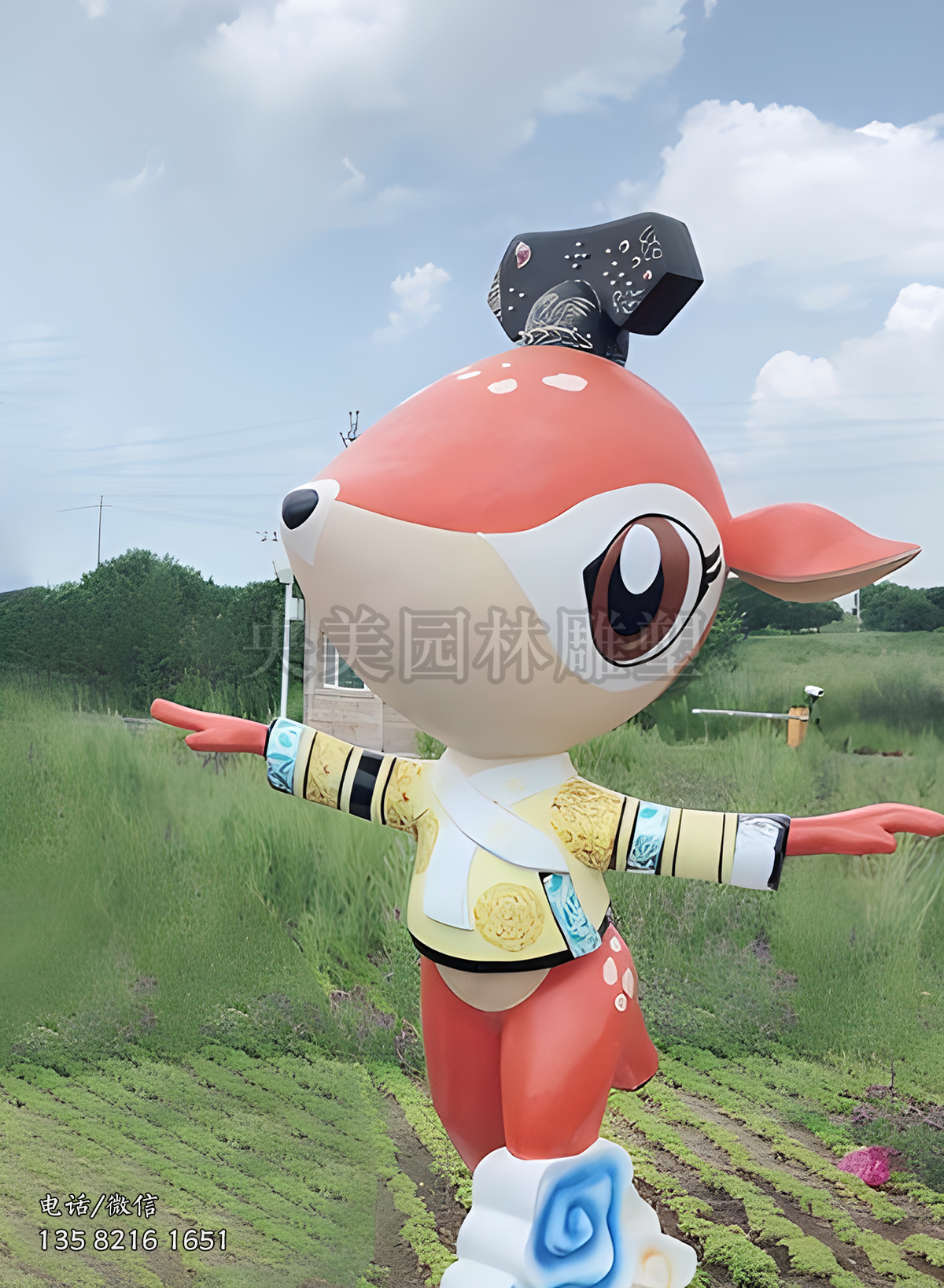 國(guó)風(fēng)服飾卡通梅花鹿造型雕塑