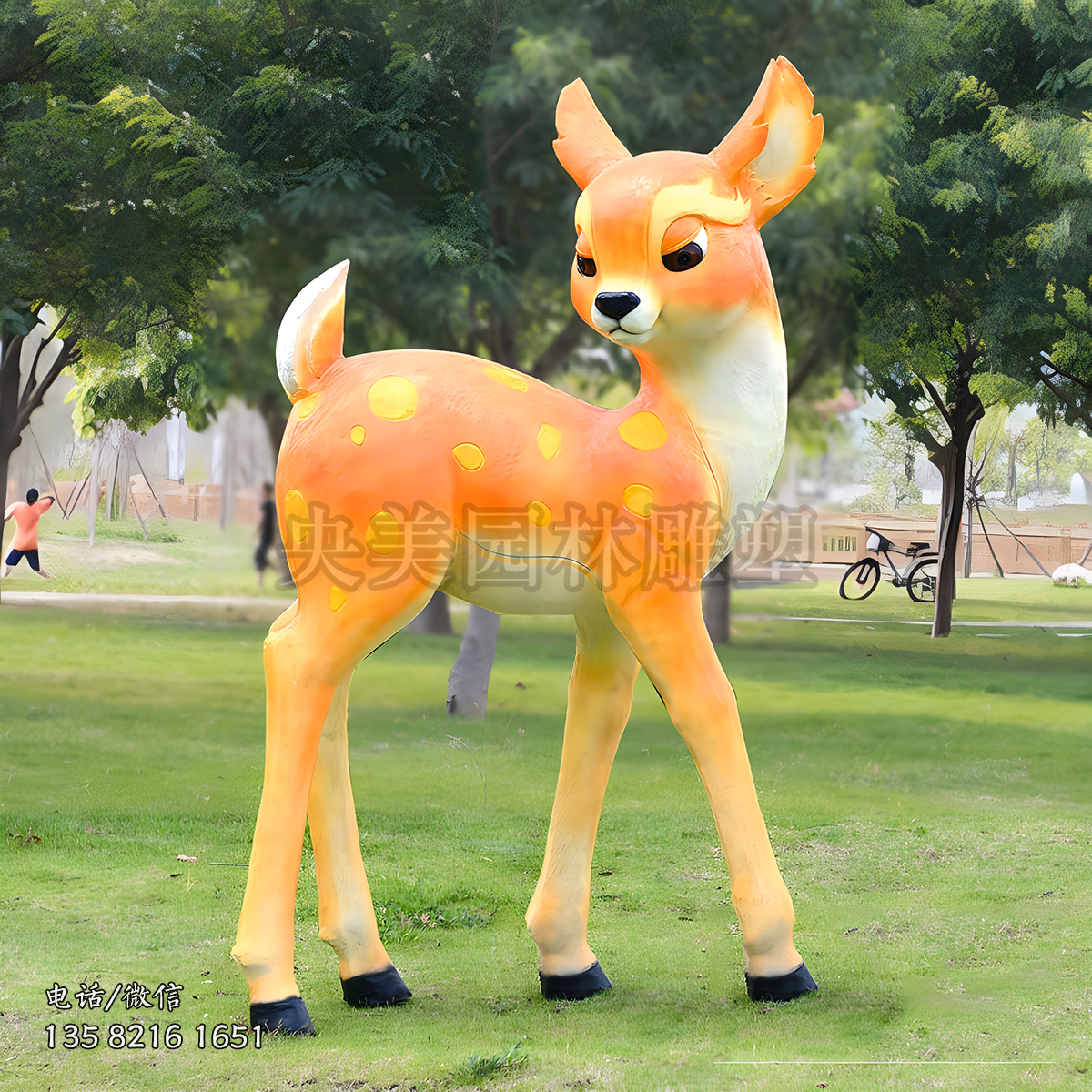 金黃色回頭玻璃鋼卡通梅花鹿雕塑