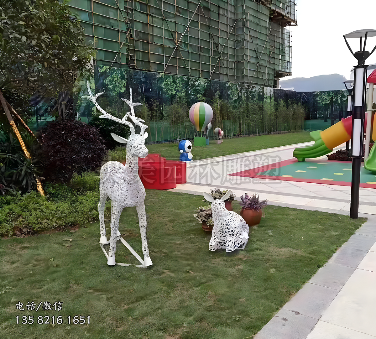 鏤空花邊不銹鋼梅花鹿雕塑