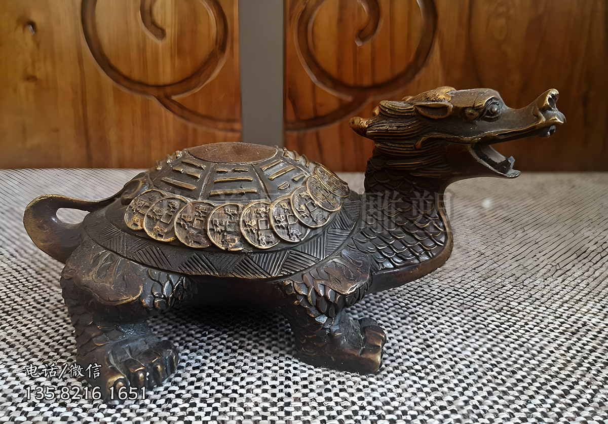 純銅鑄造仿古招財龍龜?shù)袼軘[件