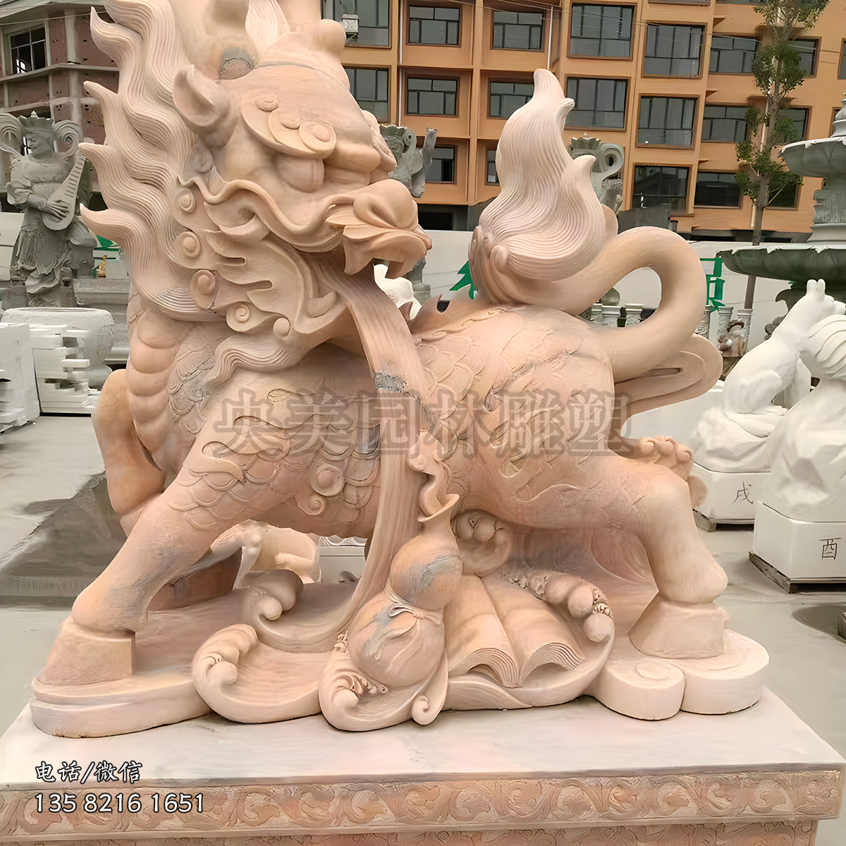 晚霞紅大型動物景觀神獸麒麟雕塑