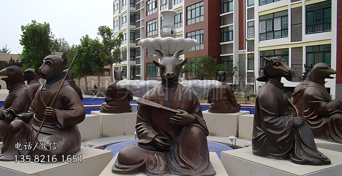 十二生肖獸首人身坐姿銅雕