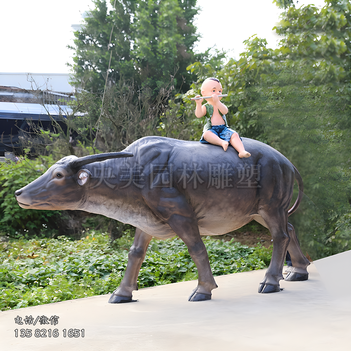 牧童騎牛仿真水牛雕塑