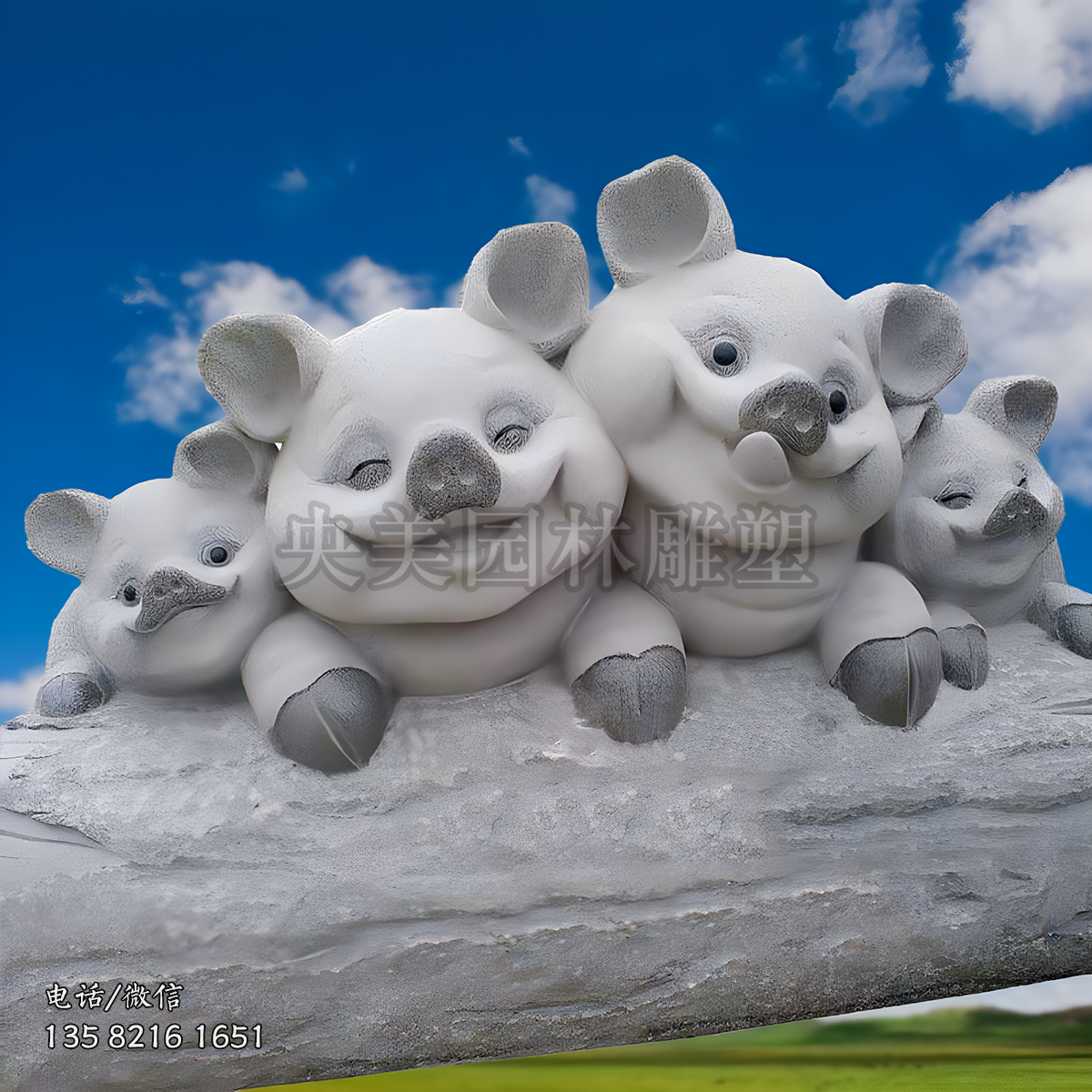 花崗巖雕刻卡通小豬雕塑
