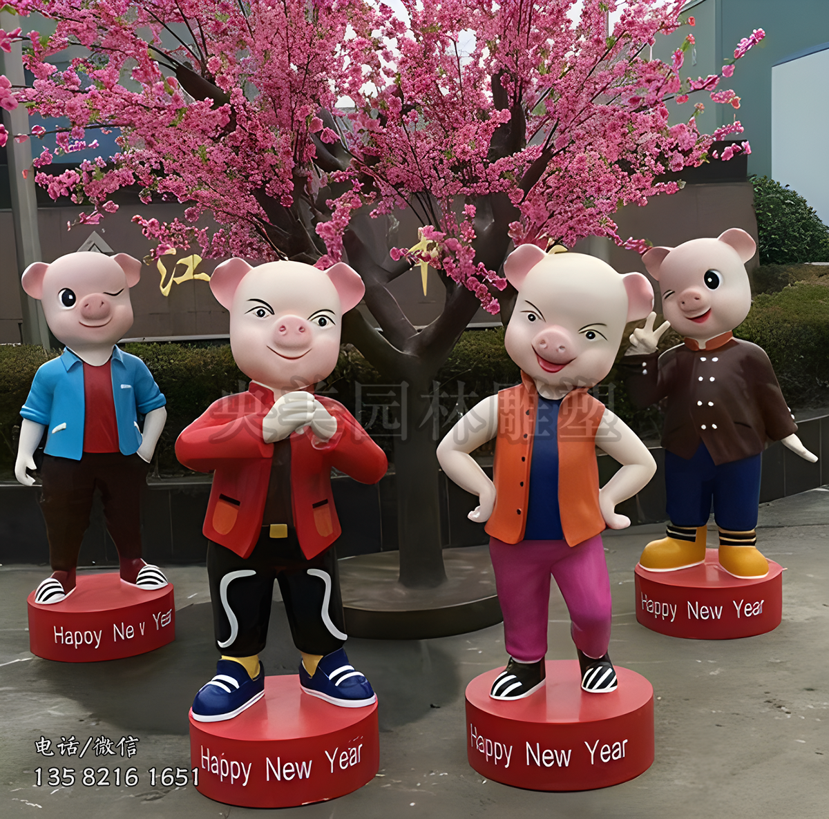 玻璃鋼彩繪卡通豬公仔雕塑