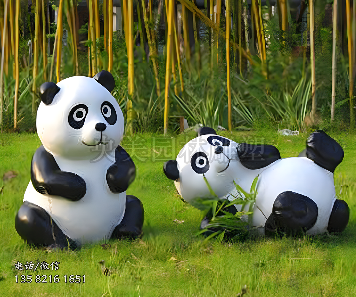 光面玻璃鋼仿真熊貓雕塑擺件