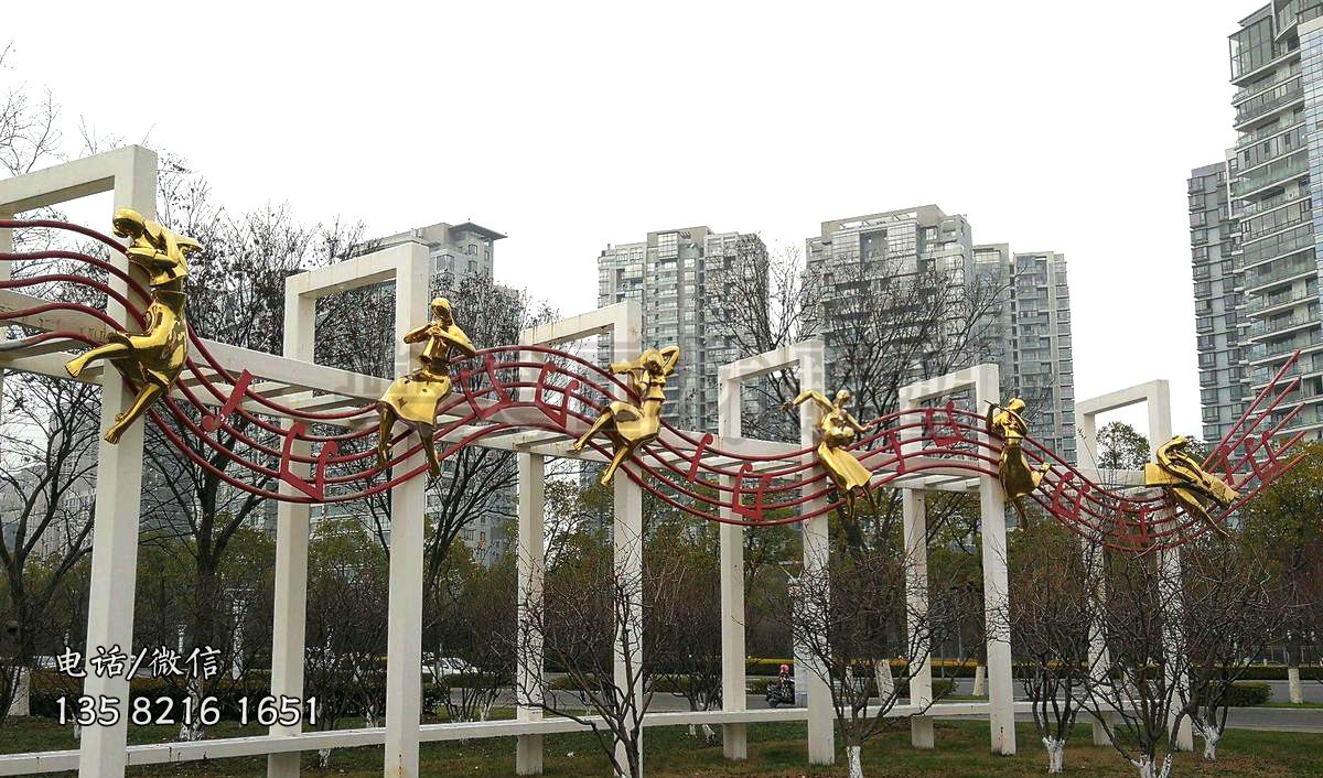 春天的樂(lè)章不銹鋼五線譜音樂(lè)主題雕塑