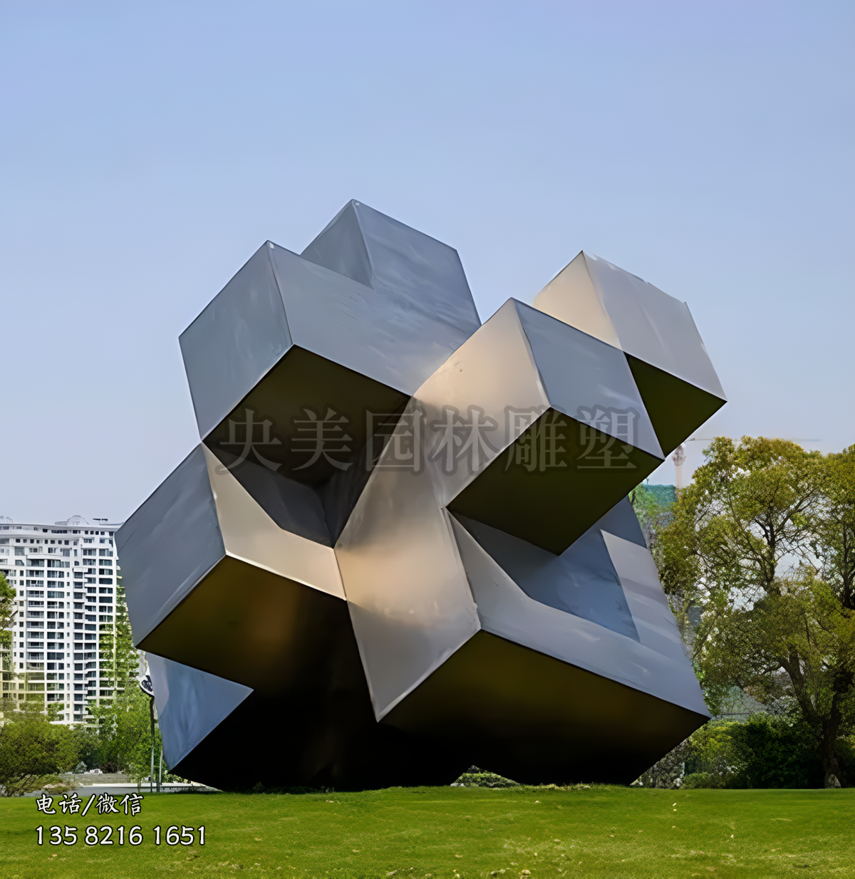 拉絲不銹鋼異形立方體景觀雕塑