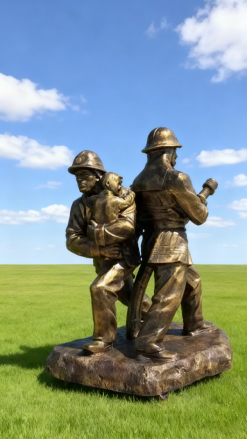 玻璃鋼仿銅消防員雕塑 (14)