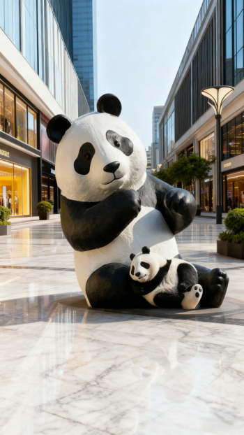 玻璃鋼仿真母子熊貓雕塑 (2)