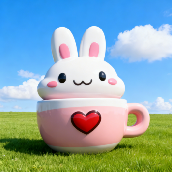 玻璃鋼卡杯子兔子通雕塑