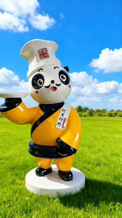 卡通玻璃鋼熊貓廚師雕塑