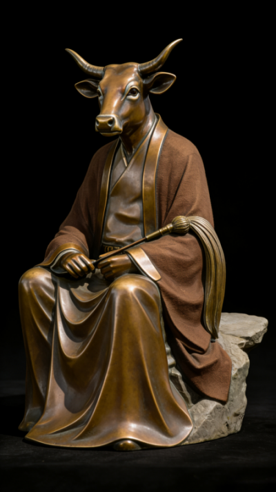 獸首人身鑄銅生肖丑牛雕塑