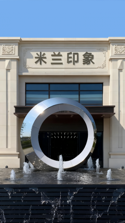 地產(chǎn)噴泉不銹鋼鏡面圓環(huán)雕塑