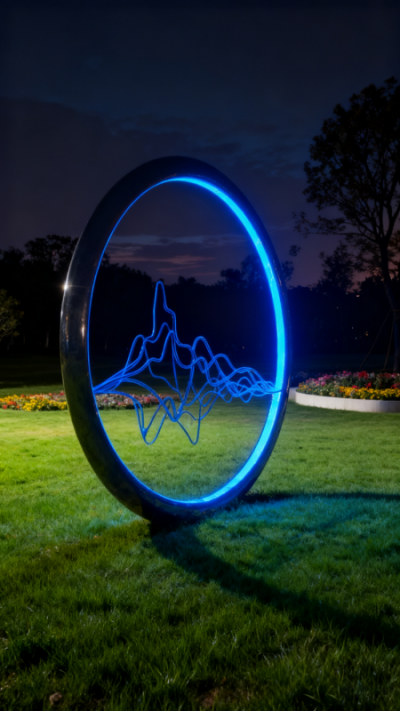 鏤空不銹鋼發(fā)光圓環(huán)雕塑