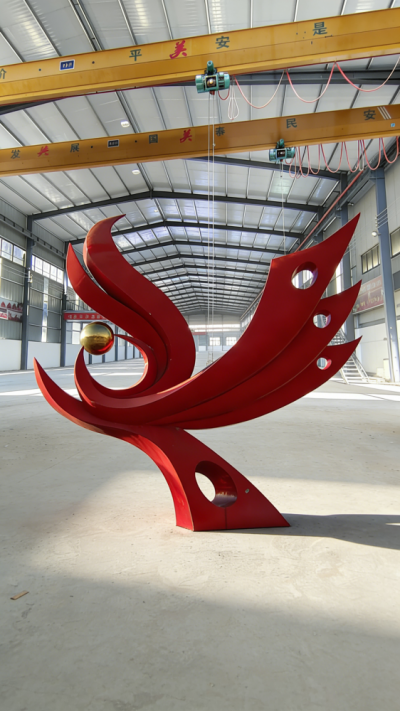 抽象不銹鋼鳳凰雕塑 (5)