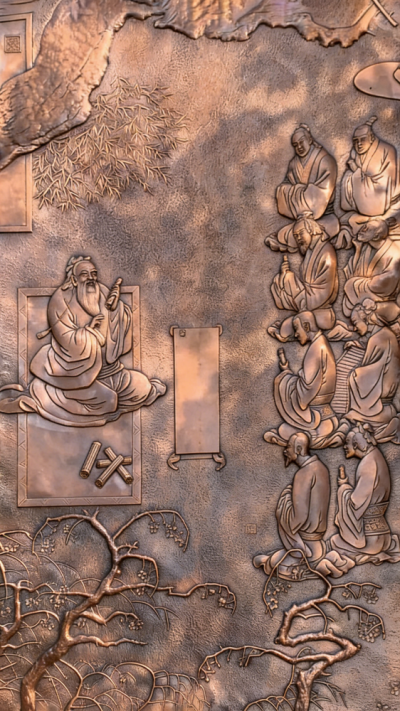 孔子講學(xué)鍛銅人物浮雕壁畫