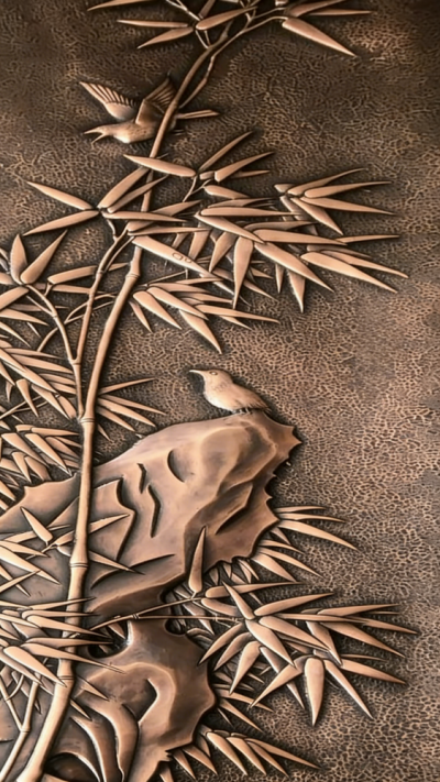 竹報平安鍛銅浮雕壁畫