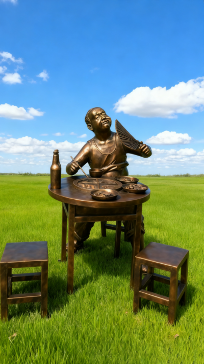 玻璃鋼仿銅吃火鍋的人物雕塑 (3)