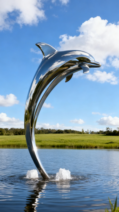 鏡面不銹鋼海豚雕塑 (5)