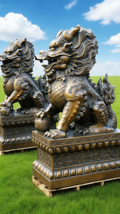鑄銅麒麟銅雕塑 (2)