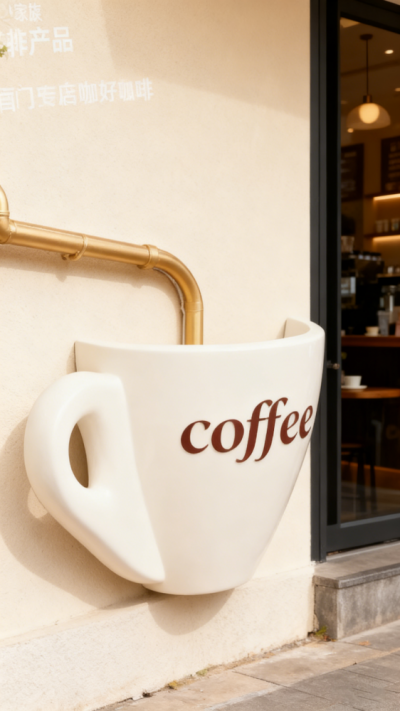 咖啡店門(mén)口創(chuàng)意咖啡杯子雕塑