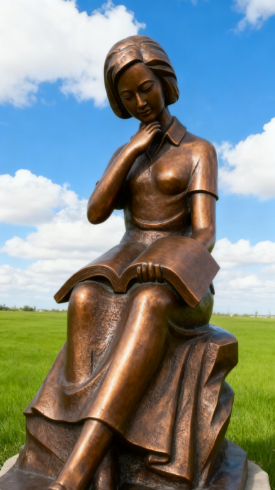 鍛銅看書(shū)女孩銅雕 (3)