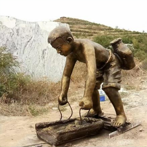 撈魚 玻璃鋼仿銅小孩童趣系列