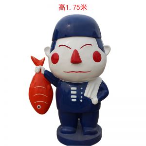 拿魚卡通小人 玻璃鋼