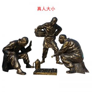 玻璃鋼仿銅民俗小品下棋（三人）人物
